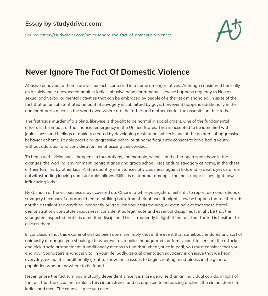 Never Ignore the Fact of Domestic Violence essay