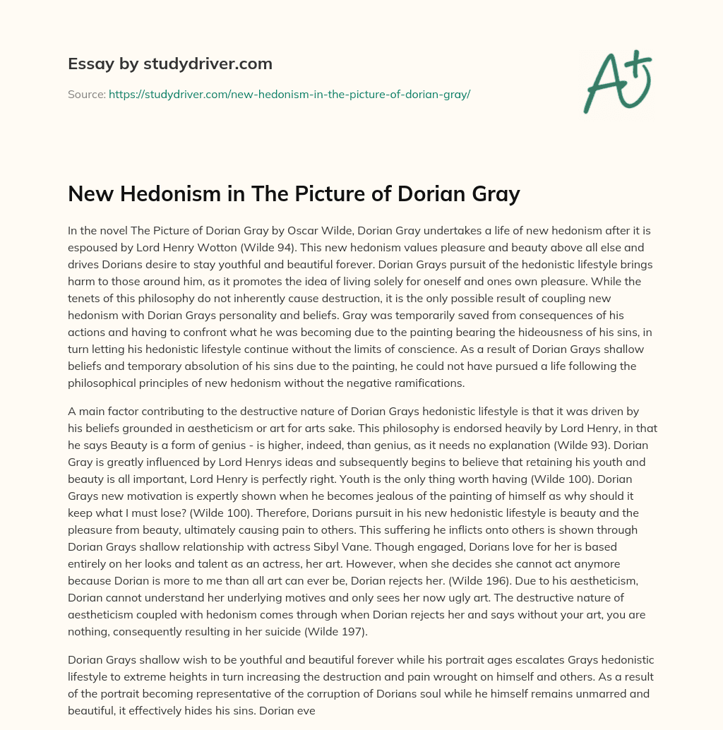 New Hedonism in the Picture of Dorian Gray essay