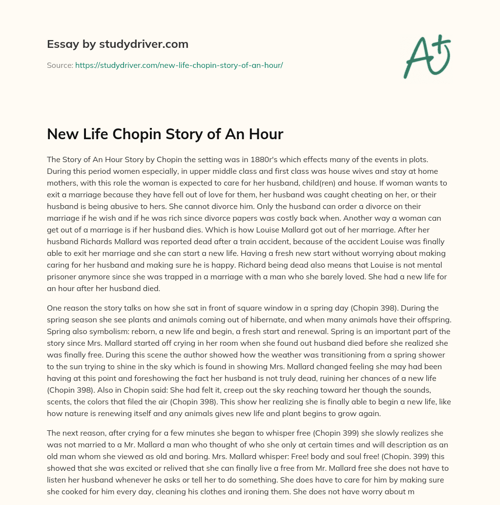 New Life Chopin Story of an Hour essay