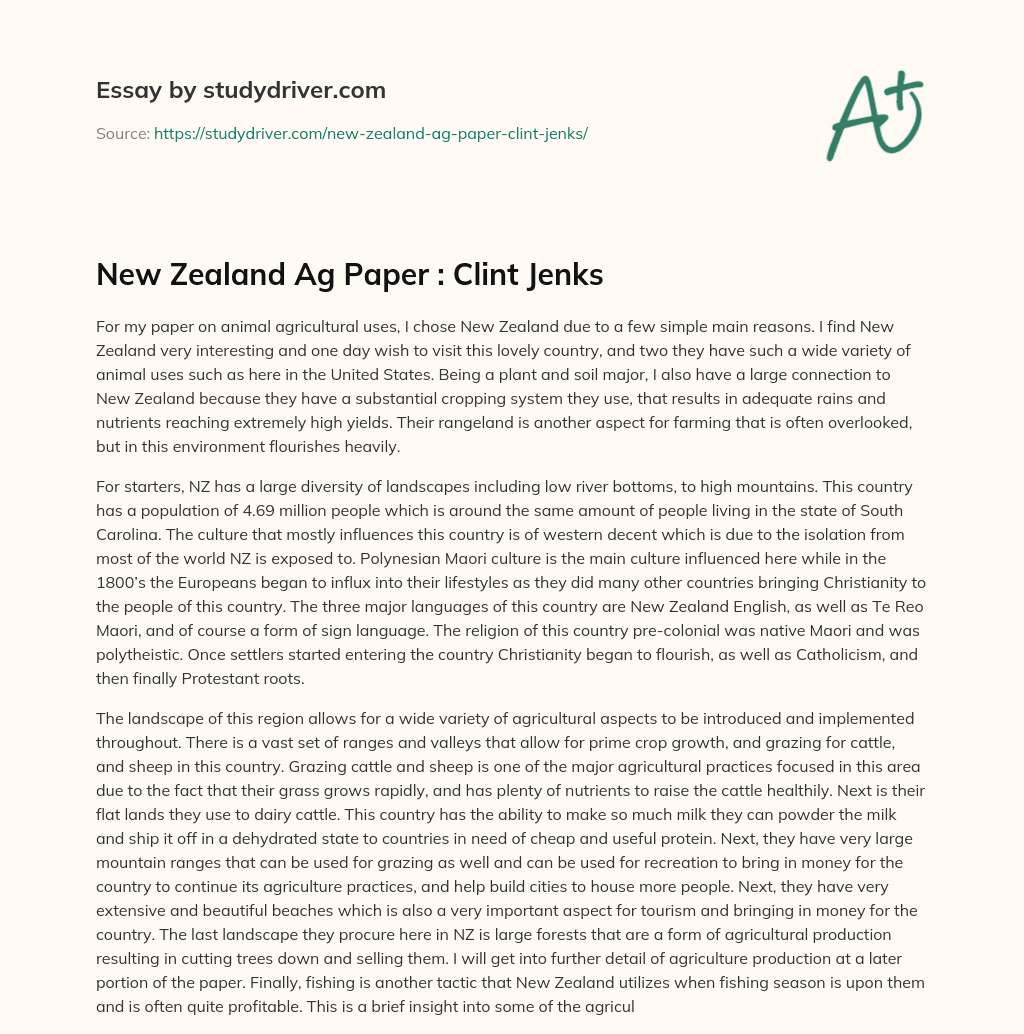 New Zealand Ag Paper : Clint Jenks essay