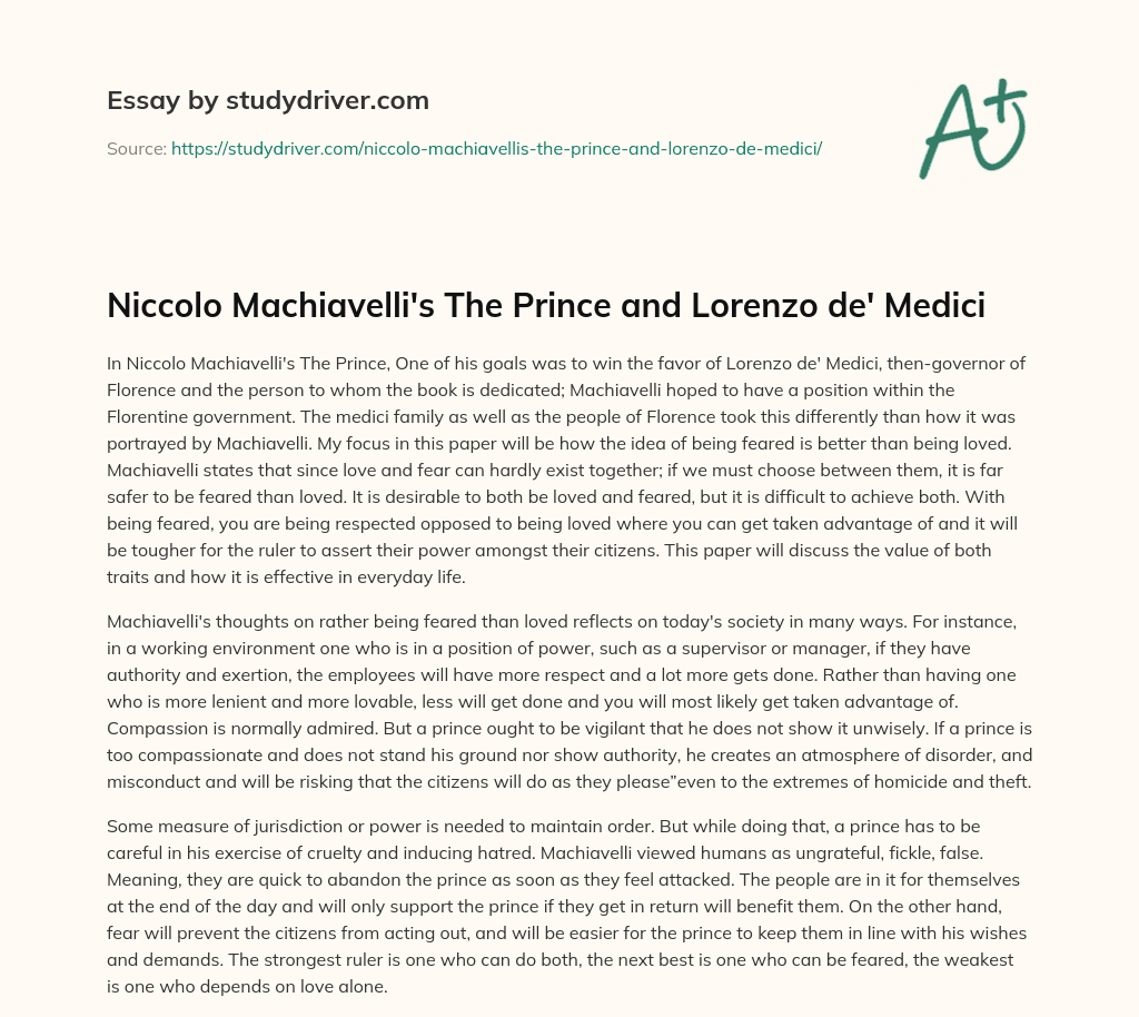 essay on machiavelli the prince