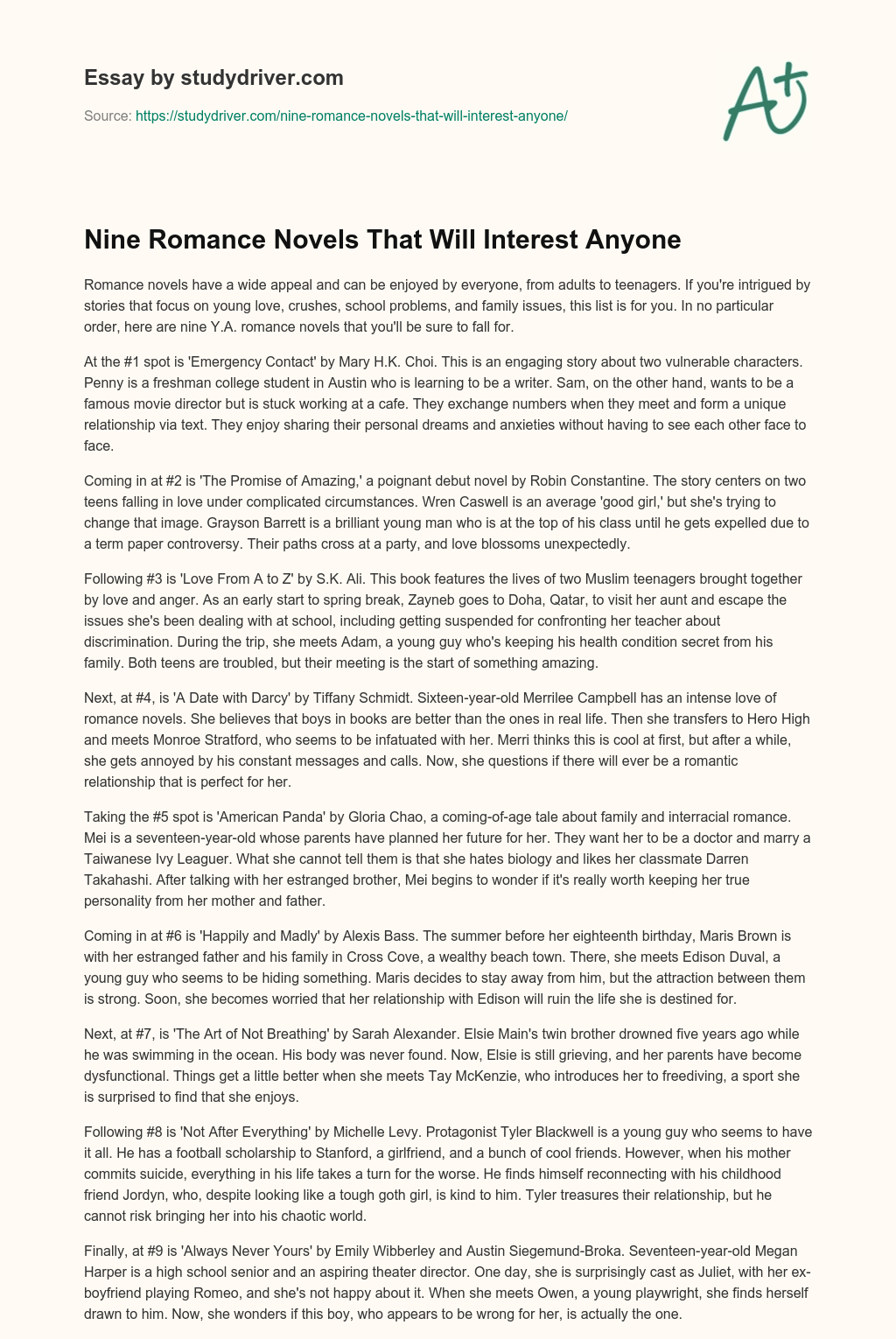 Nine Romance Novels that Will Interest Anyone essay