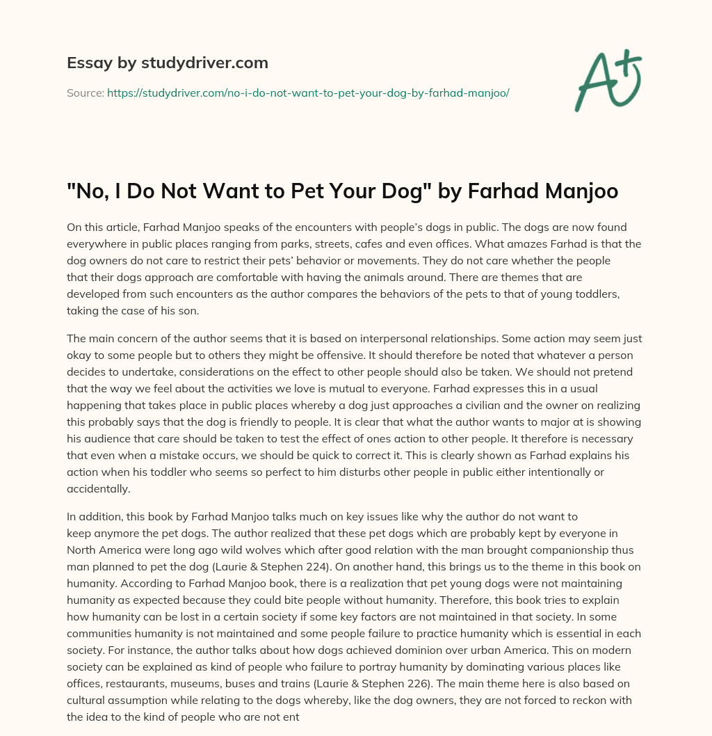 “No, i do not Want to Pet your Dog” by Farhad Manjoo essay
