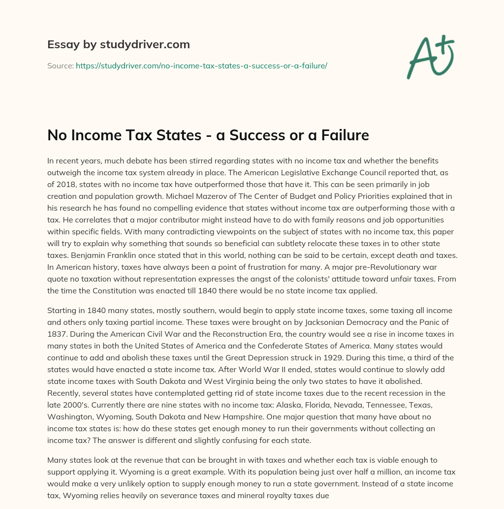 No Income Tax States – a Success or a Failure essay