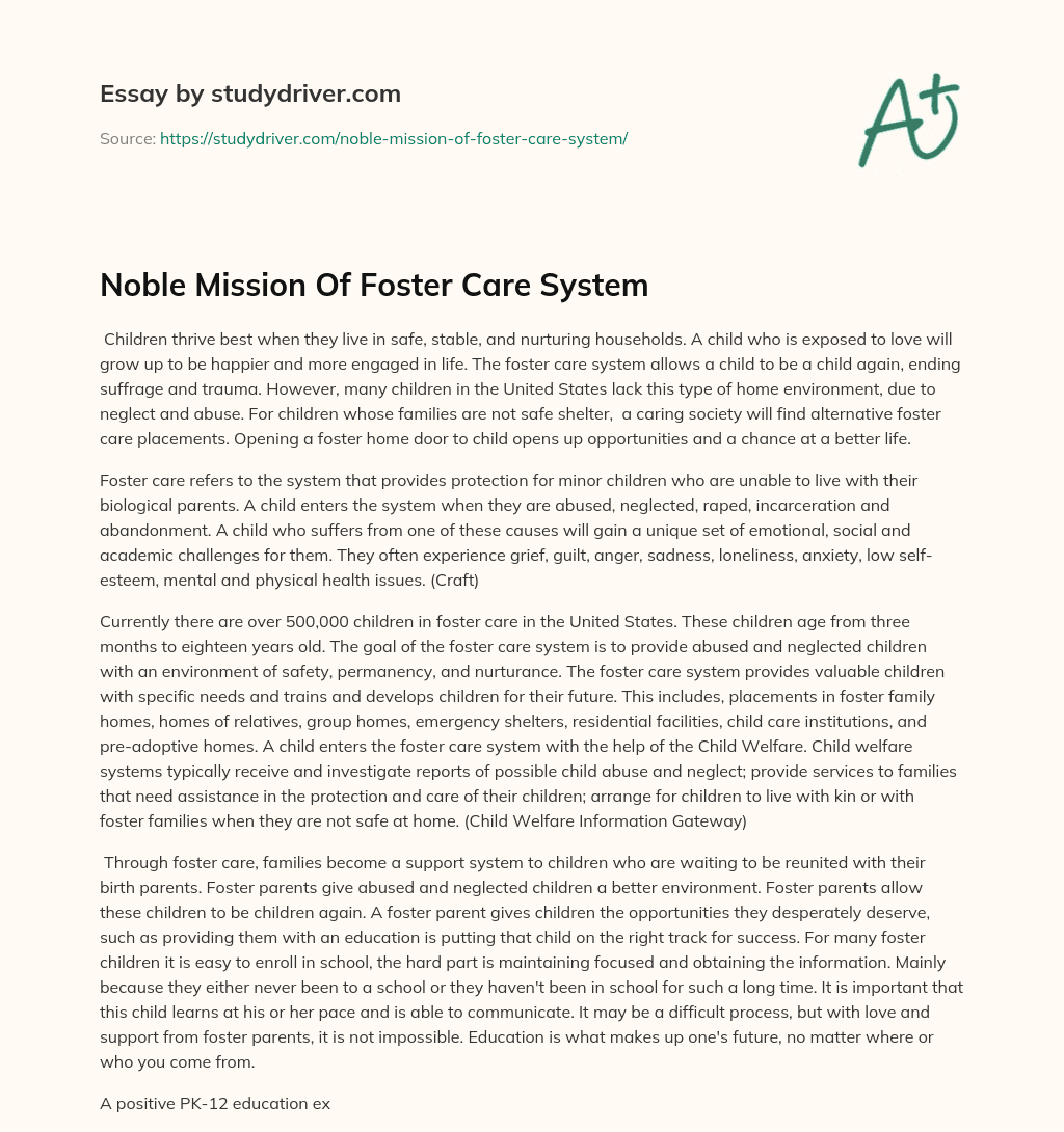 Noble Mission of Foster Care System essay