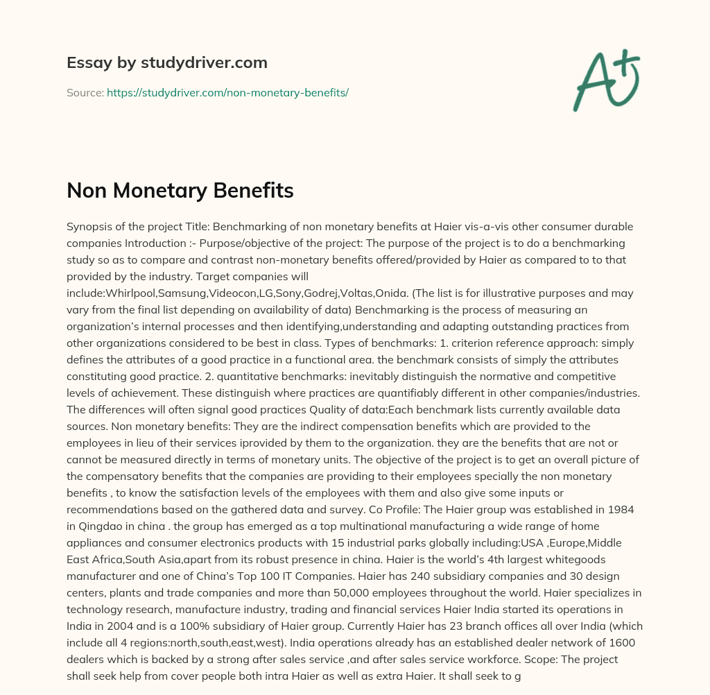 Non Monetary Benefits essay