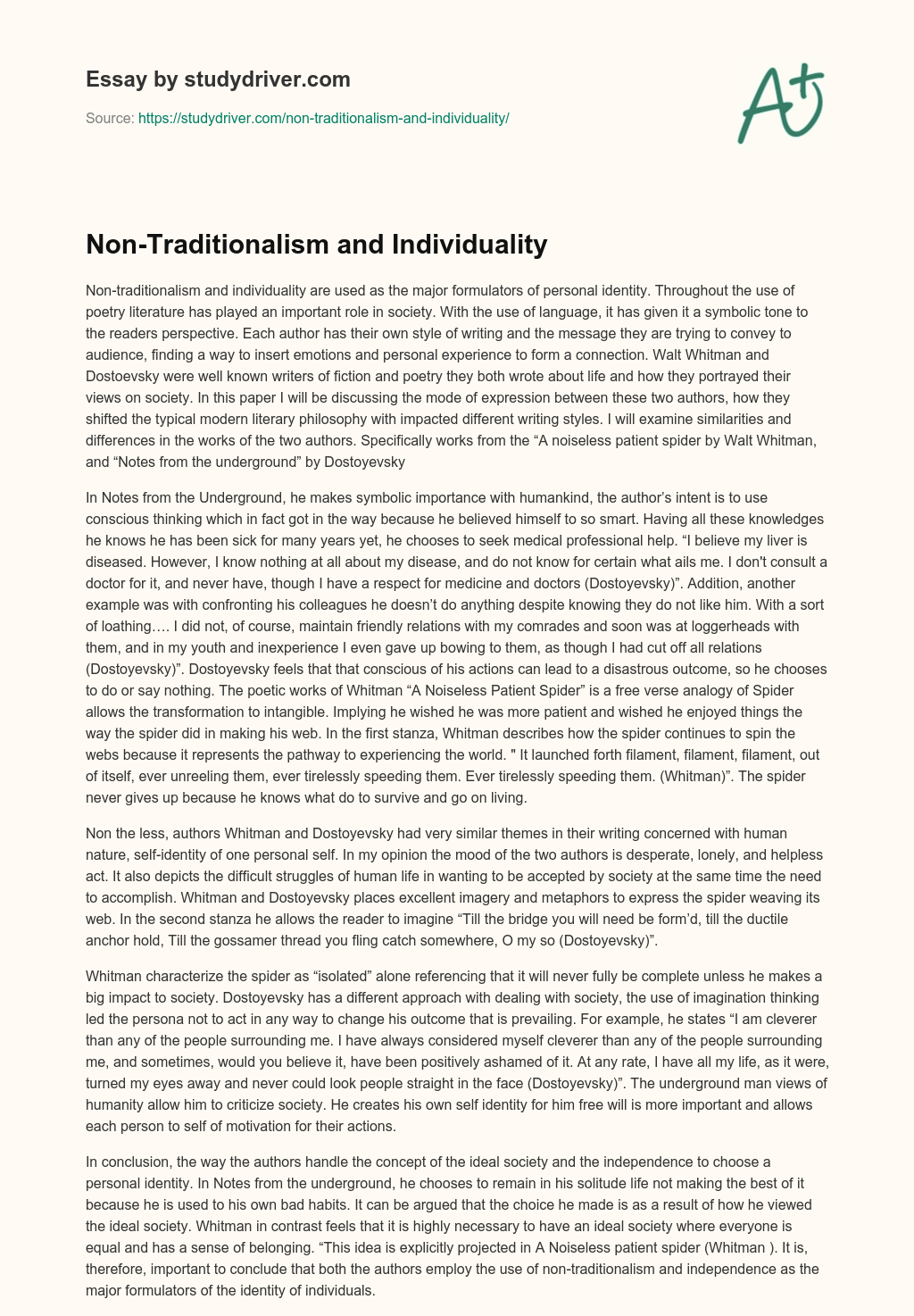 Non-Traditionalism and Individuality essay