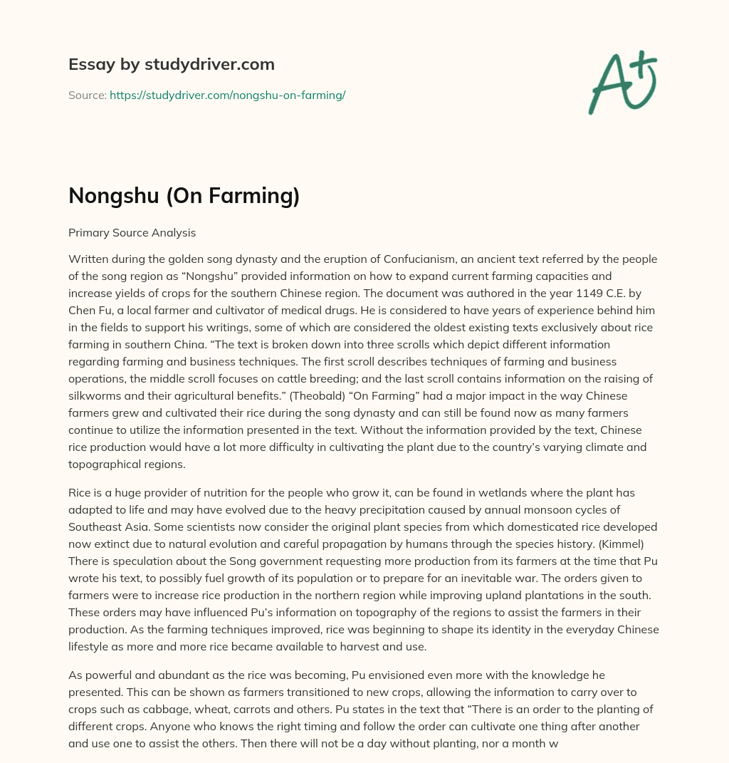 Nongshu (On Farming) essay