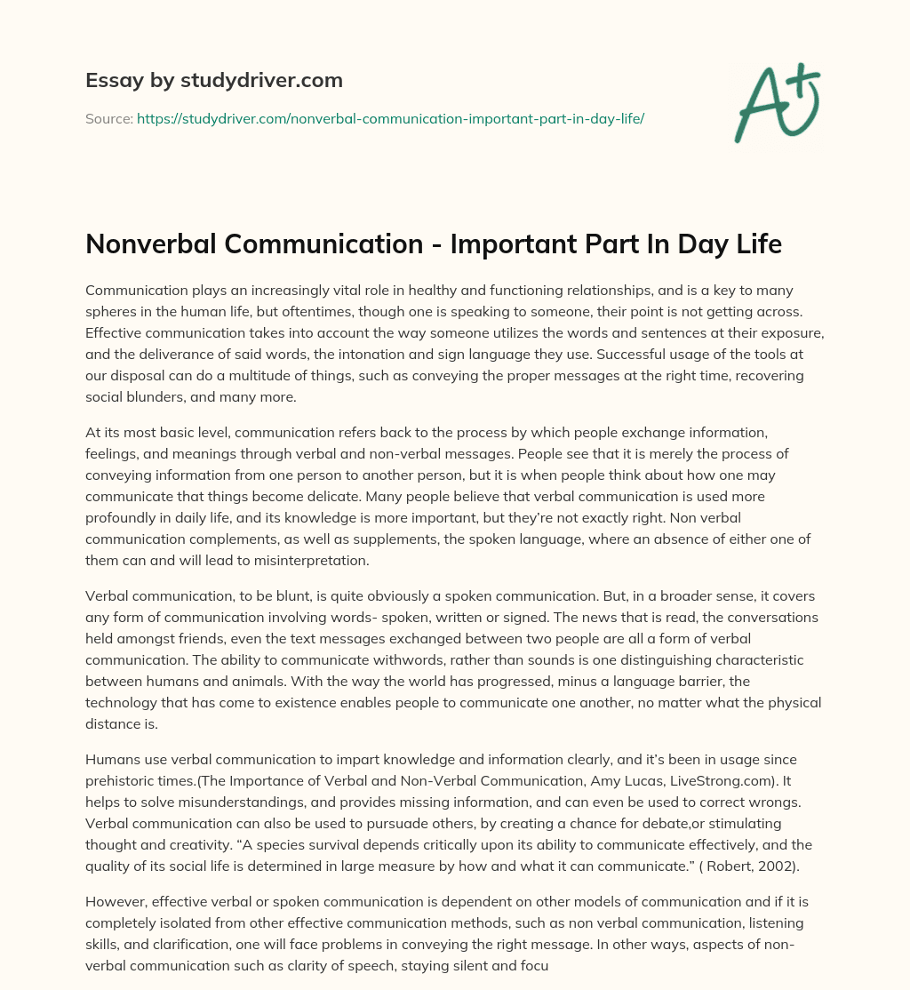 Nonverbal Communication – Important Part in Day Life essay