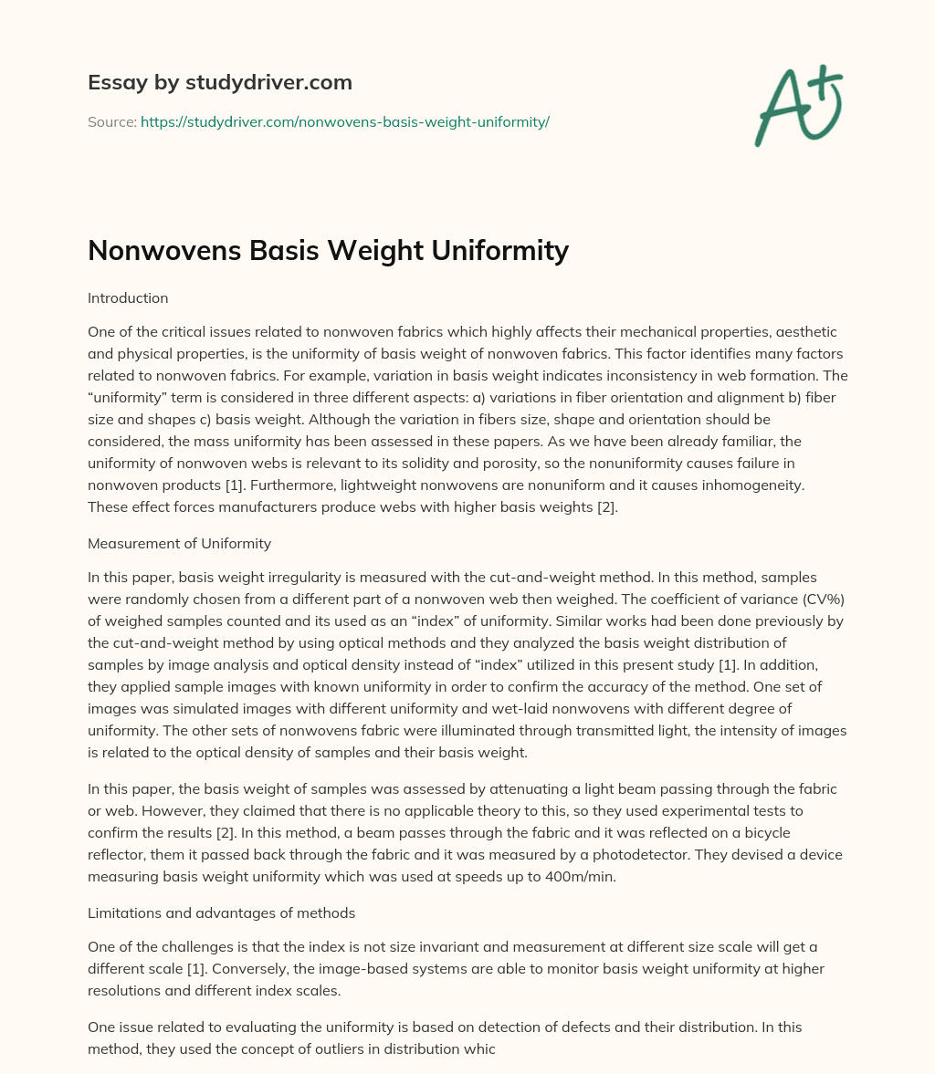 Nonwovens Basis Weight Uniformity essay
