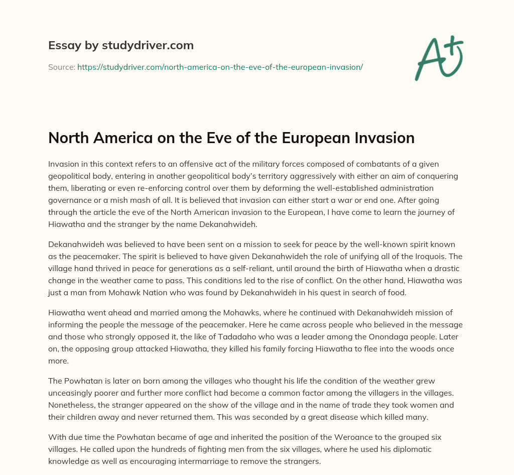 North America on the Eve of the European Invasion essay