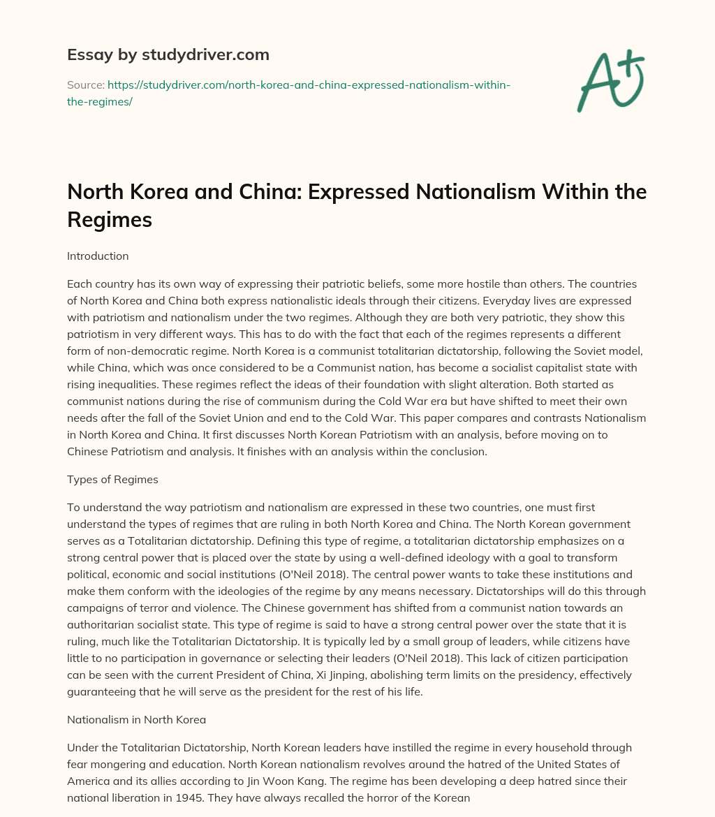 North Korea and China: Expressed Nationalism Within the Regimes essay