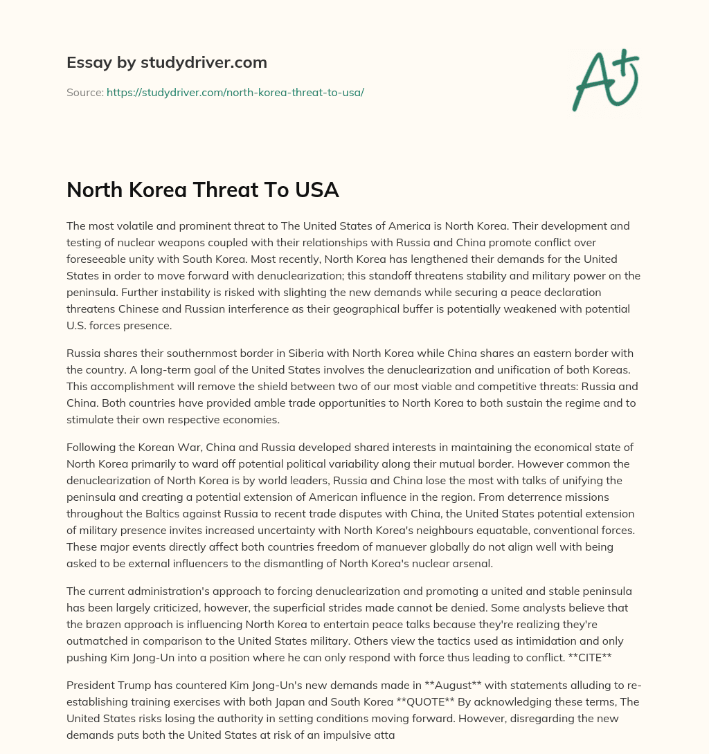 North Korea Threat to USA essay