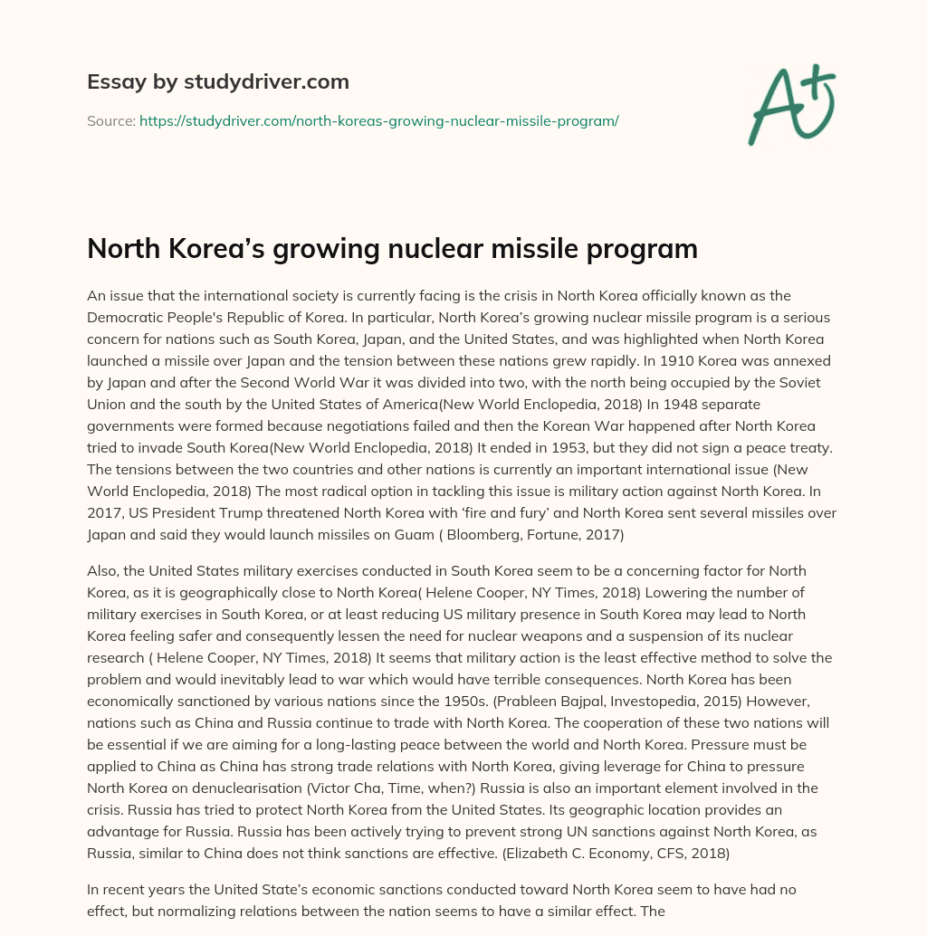 North Korea’s Growing Nuclear Missile Program essay