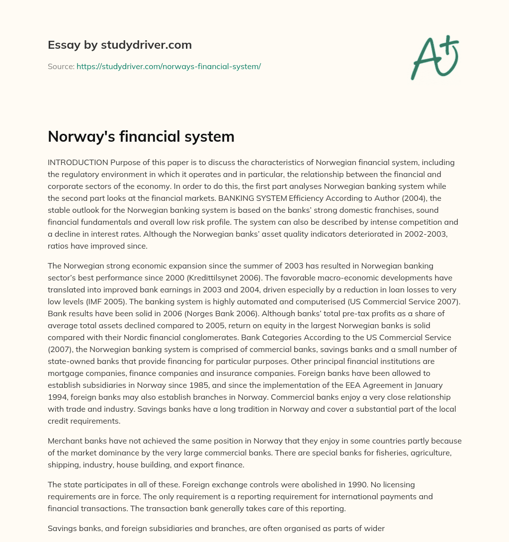 Norway’s Financial System essay