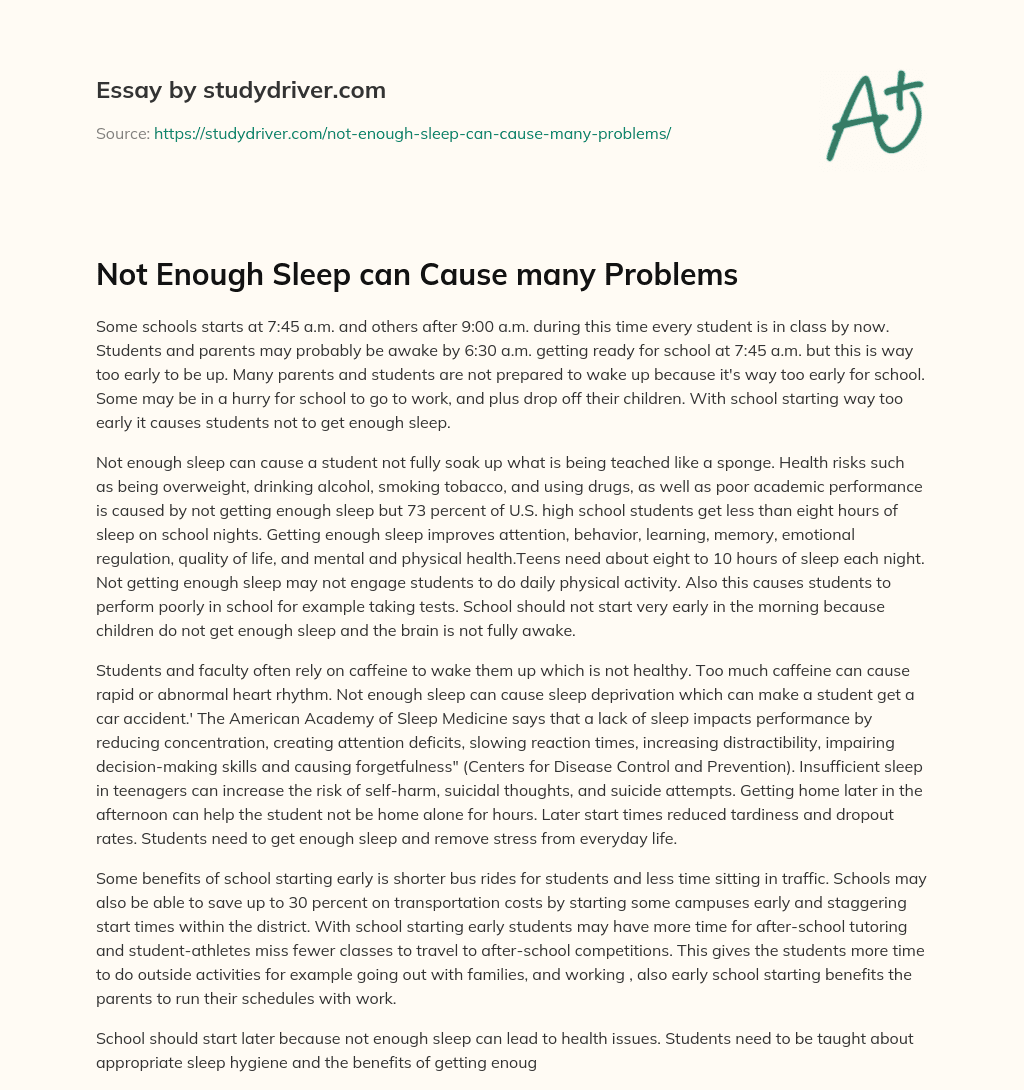 Not Enough Sleep Can Cause Many Problems essay