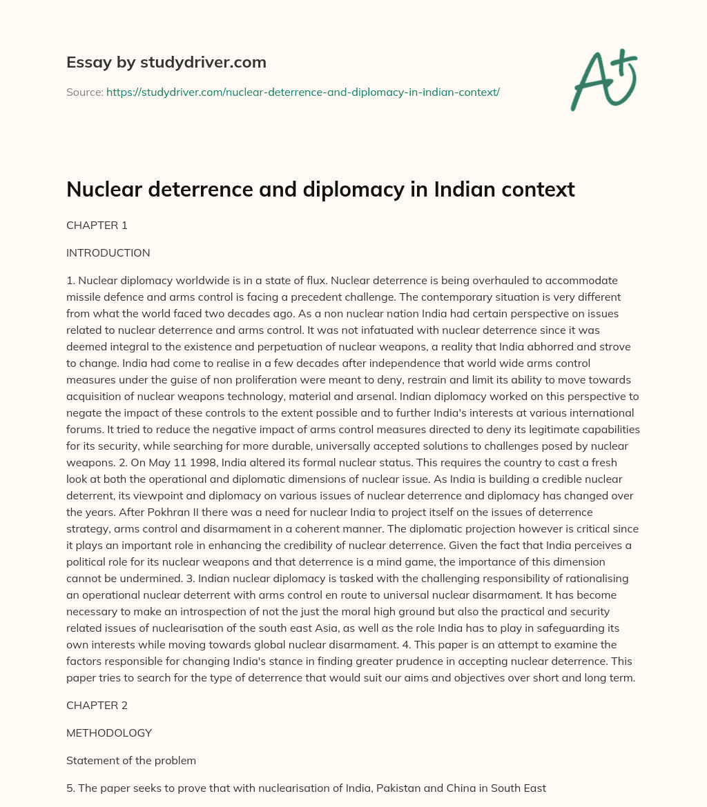 Nuclear Deterrence and Diplomacy in Indian Context essay