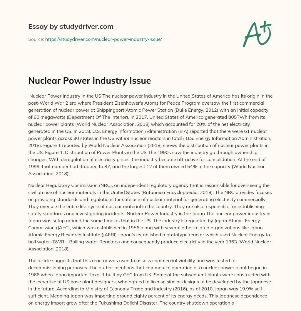 Nuclear Power Industry Issue essay
