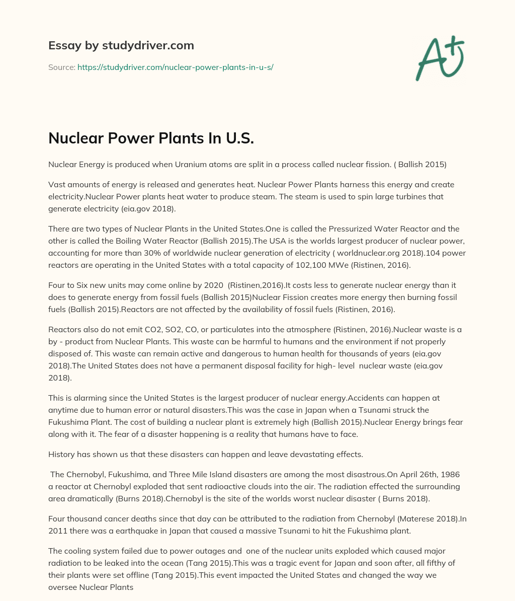Nuclear Power Plants in U.S. essay