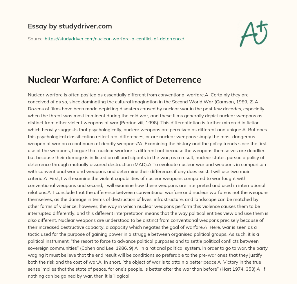 Nuclear Warfare: a Conflict of Deterrence essay