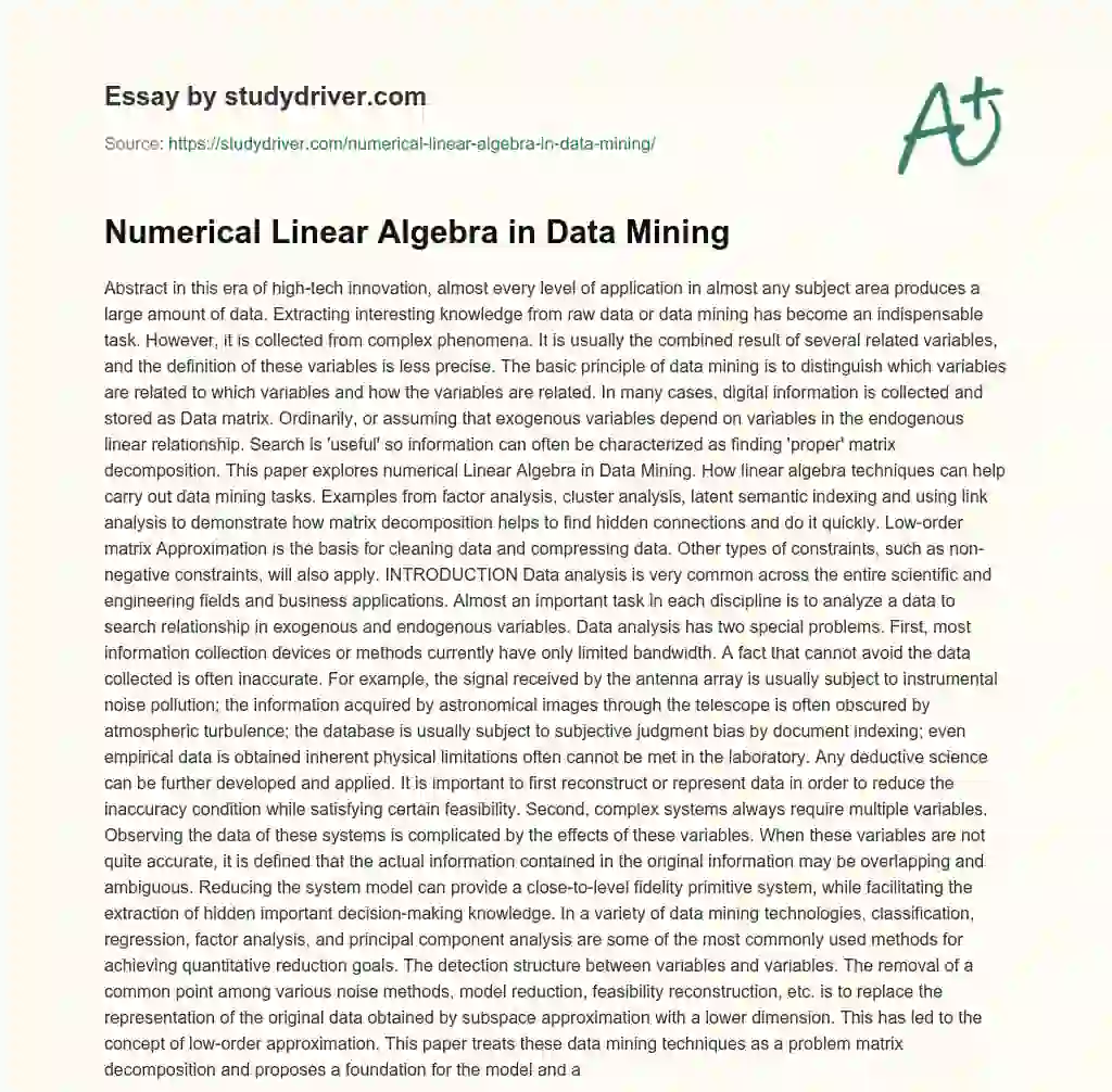 Numerical Linear Algebra in Data Mining essay