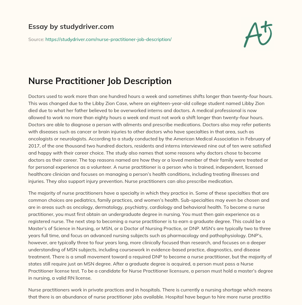 Nurse Practitioner Job Description essay