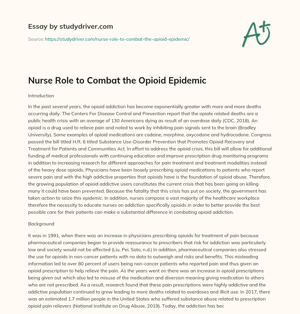Nurse Role to Combat the Opioid Epidemic essay
