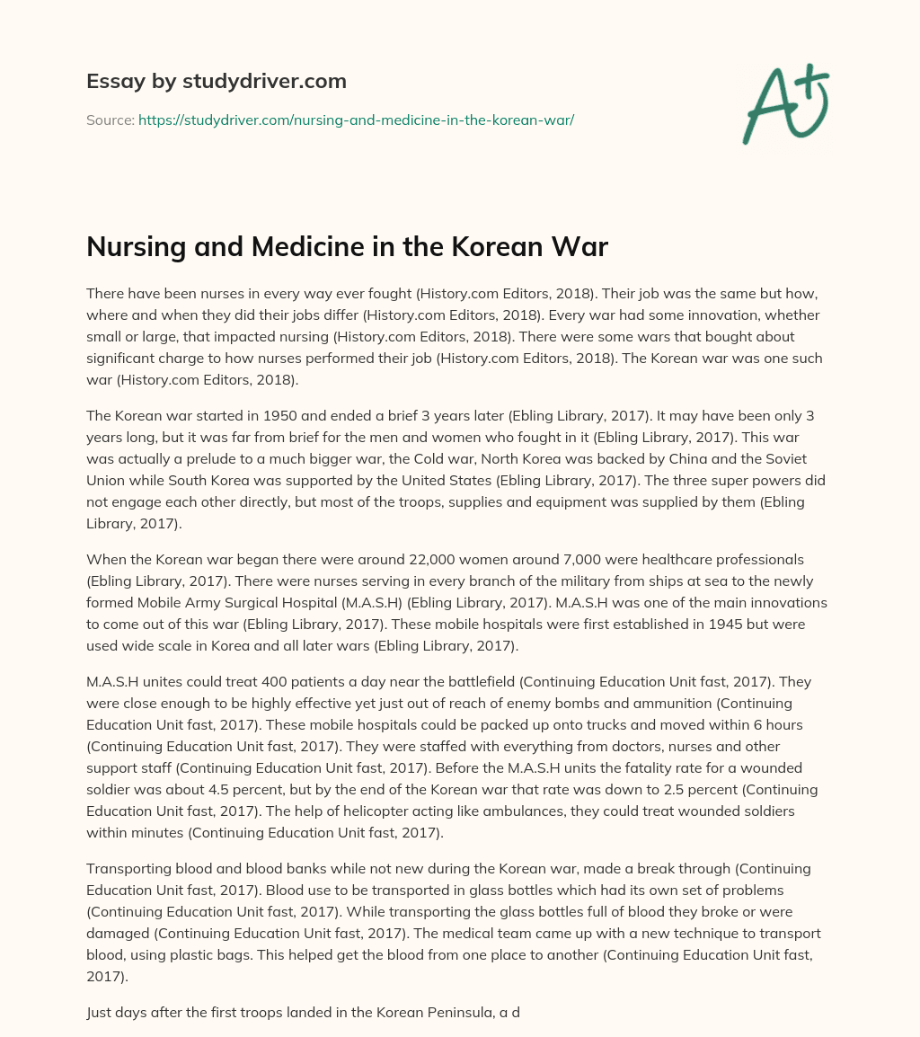 Nursing and Medicine in the Korean War essay