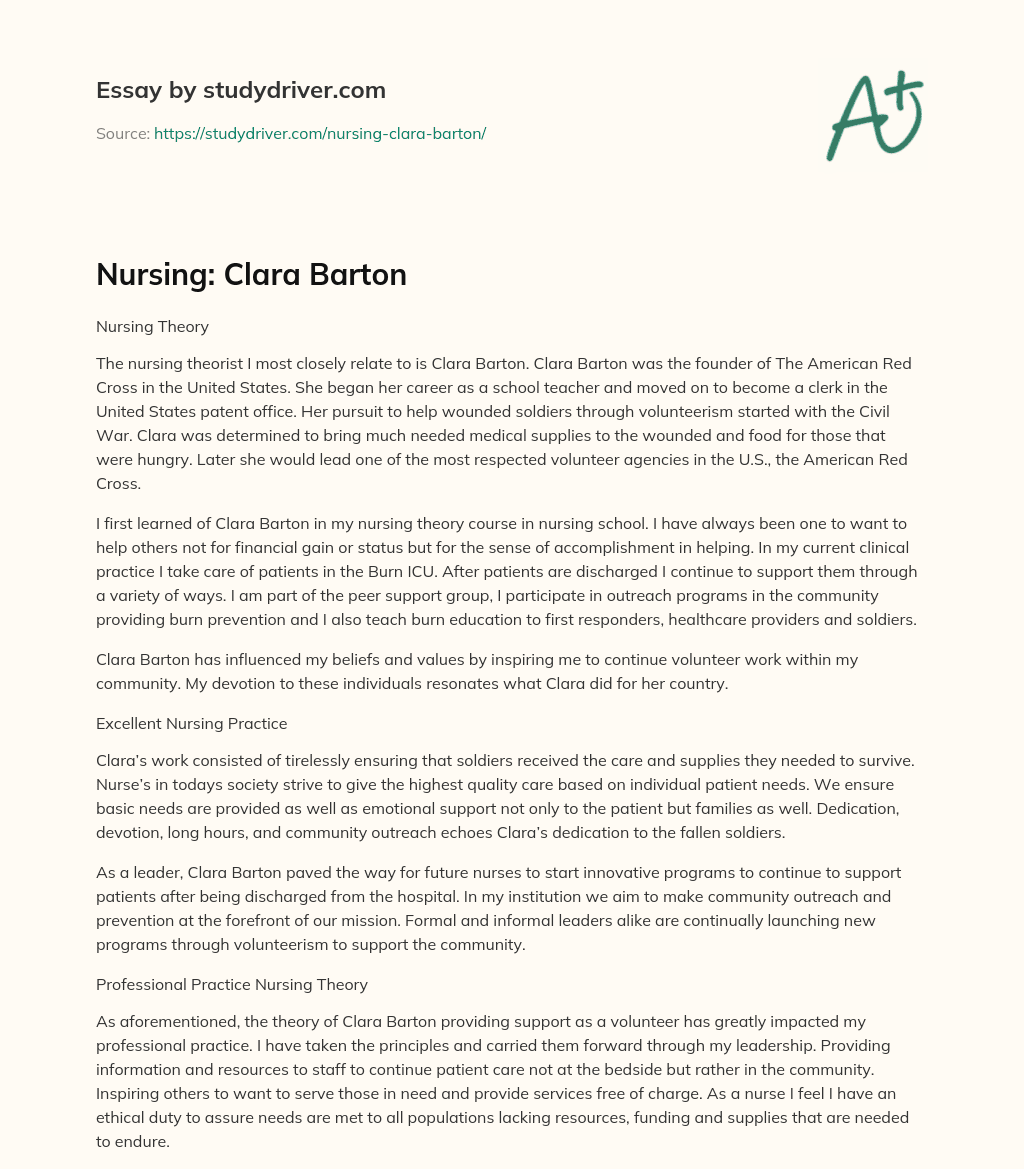 Nursing: Clara Barton essay