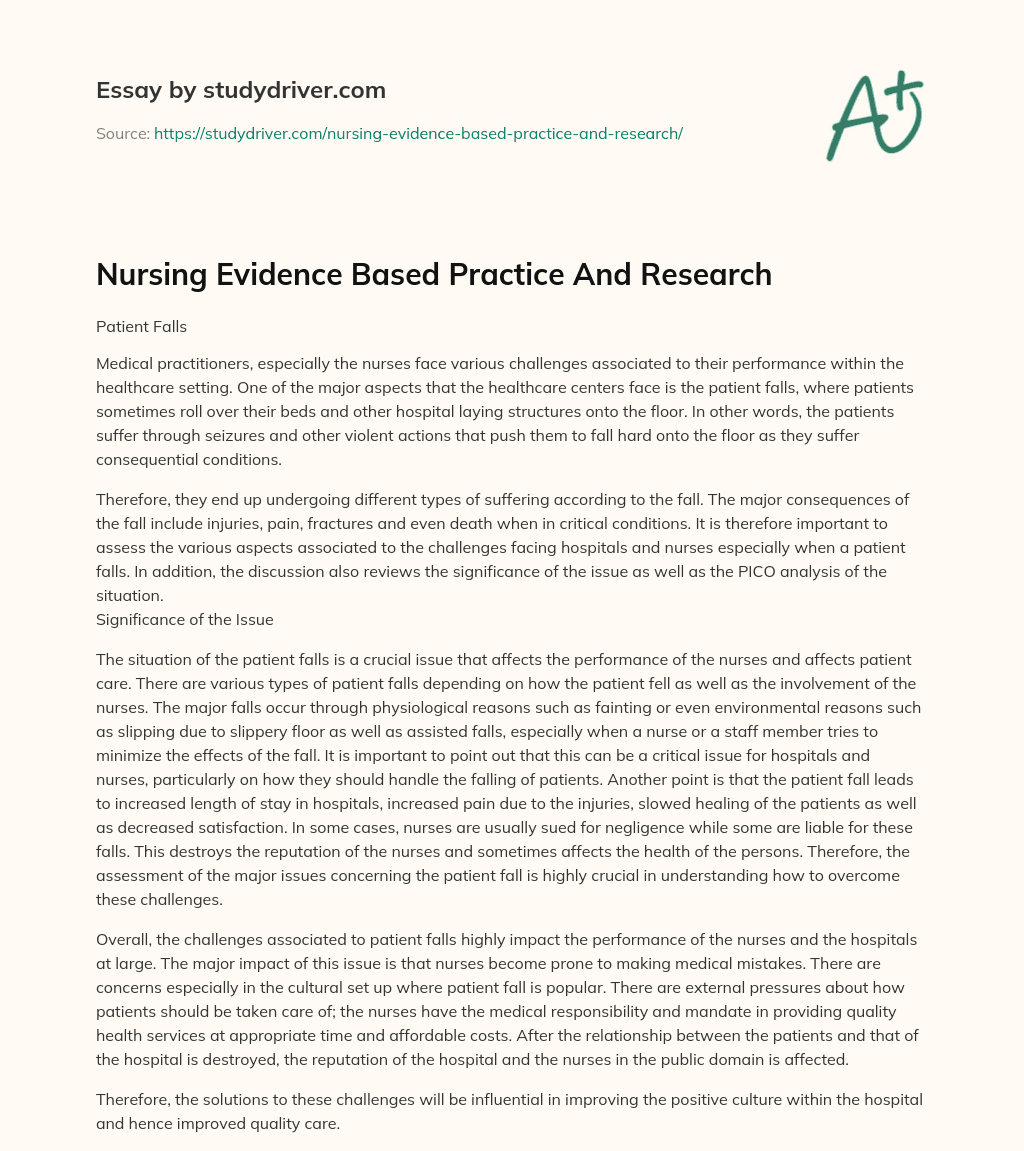Nursing Evidence Based Practice and Research essay