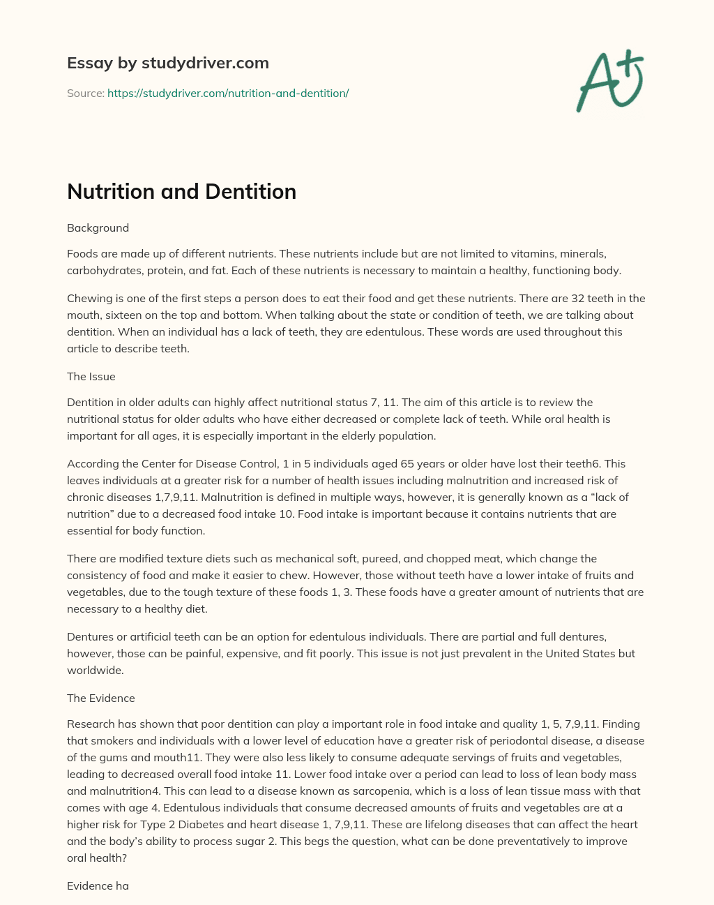 Nutrition and Dentition essay