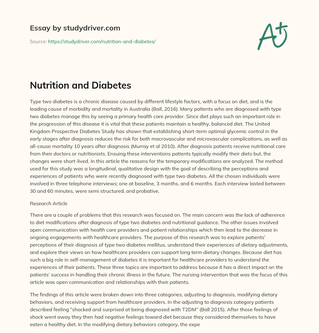 Nutrition and Diabetes essay