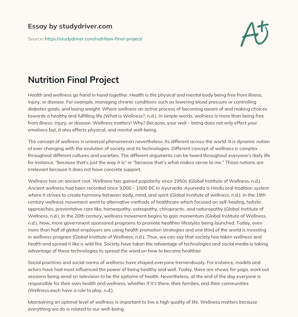 Nutrition Final Project essay