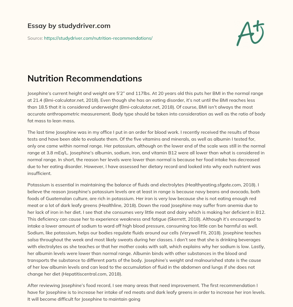 Nutrition Recommendations essay