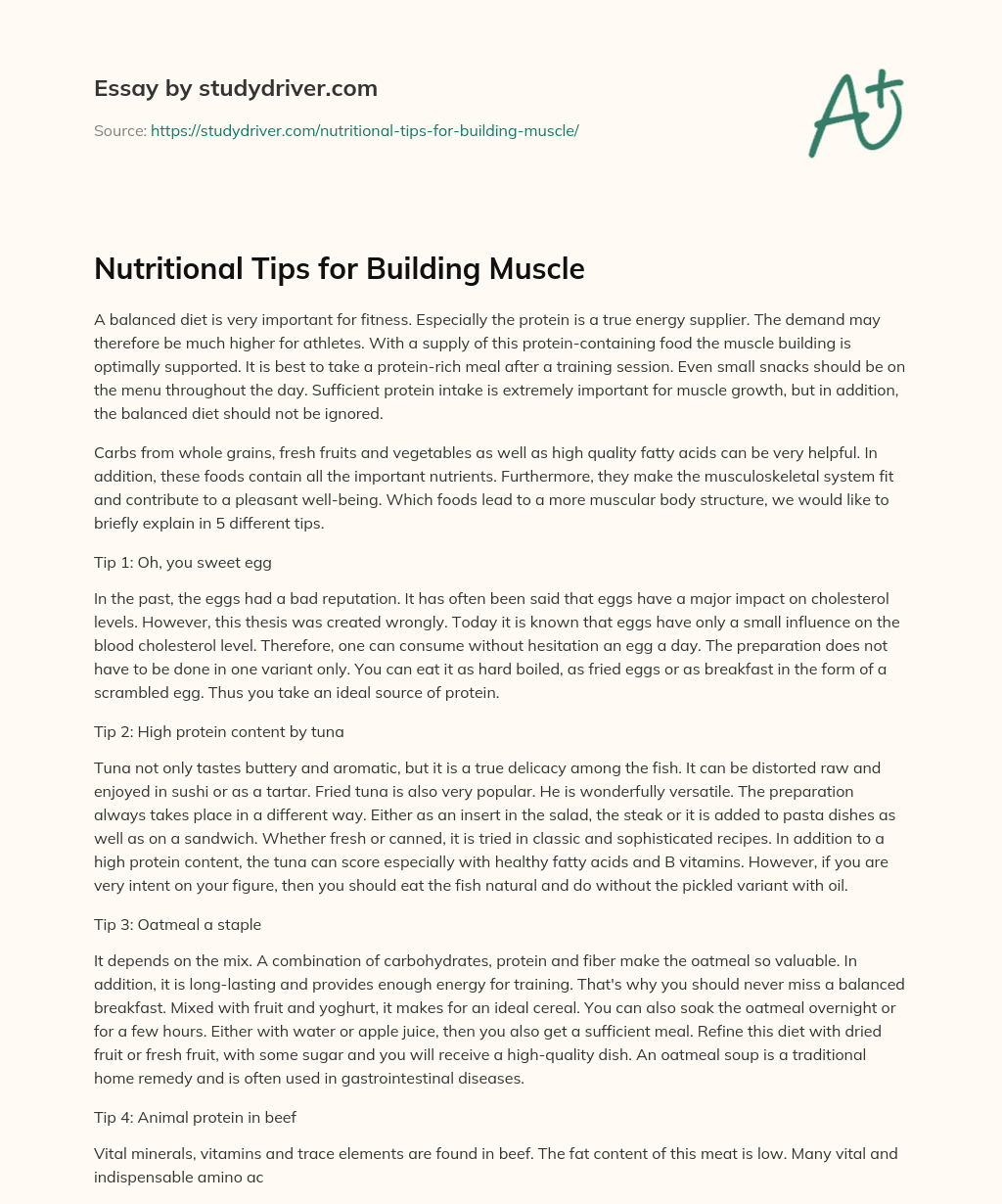 Nutritional Tips for Building Muscle essay