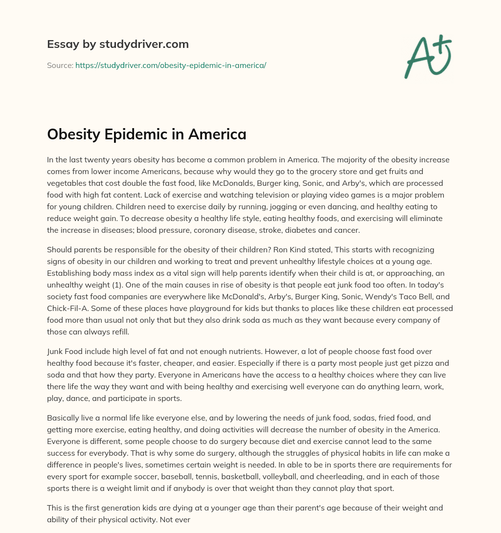 Obesity Epidemic in America essay