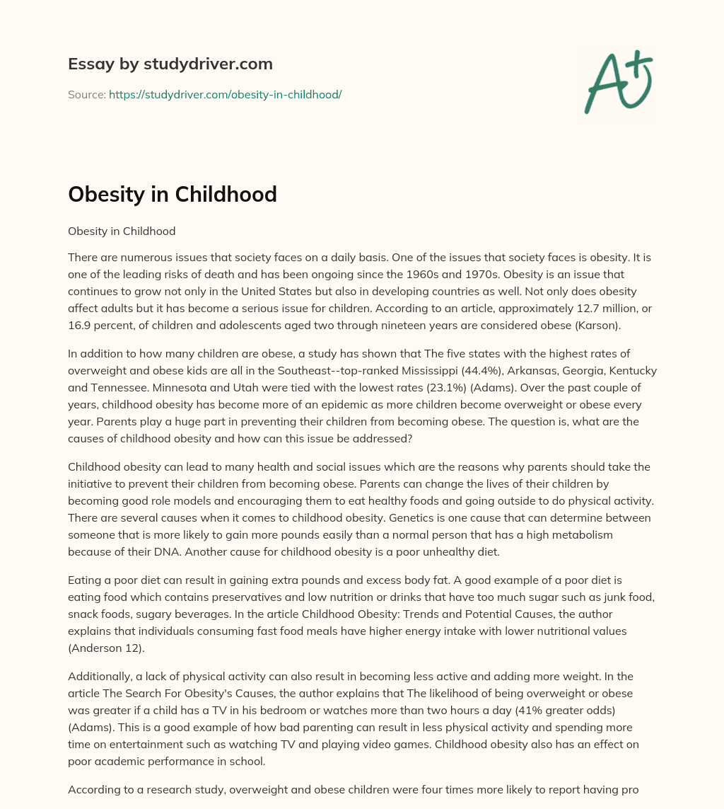Obesity in Childhood essay