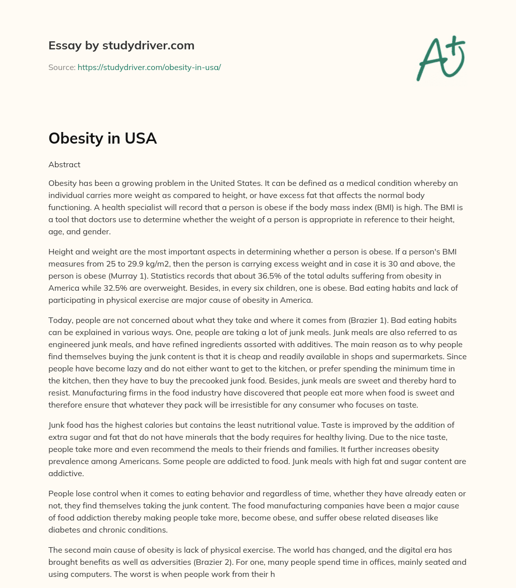 Obesity in USA essay