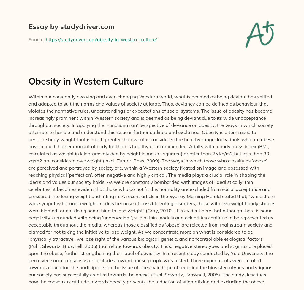 Obesity in Western Culture essay