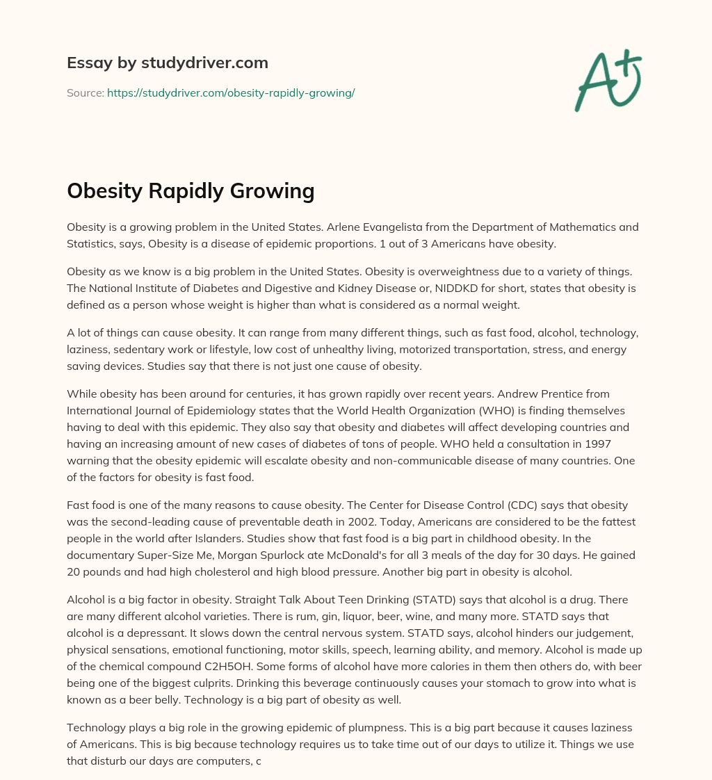 Obesity Rapidly Growing essay