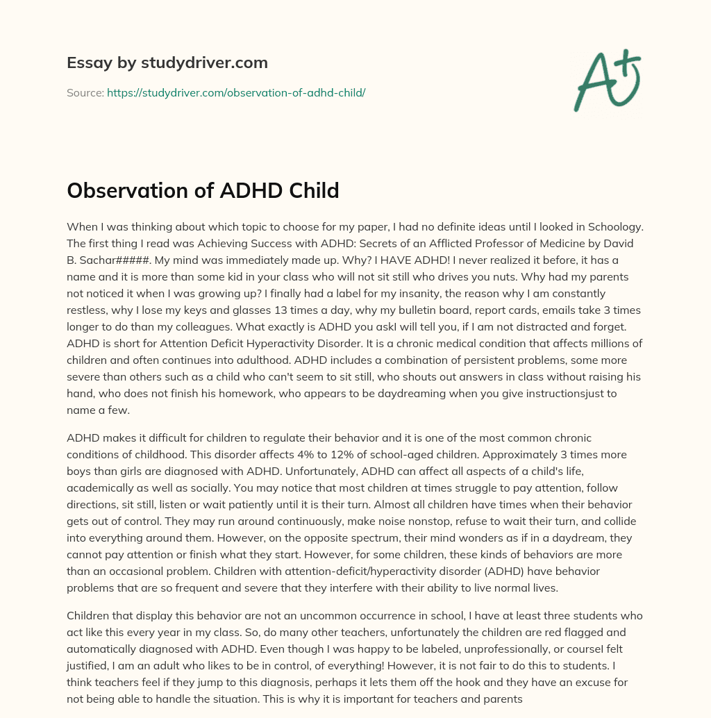 Observation of ADHD Child essay