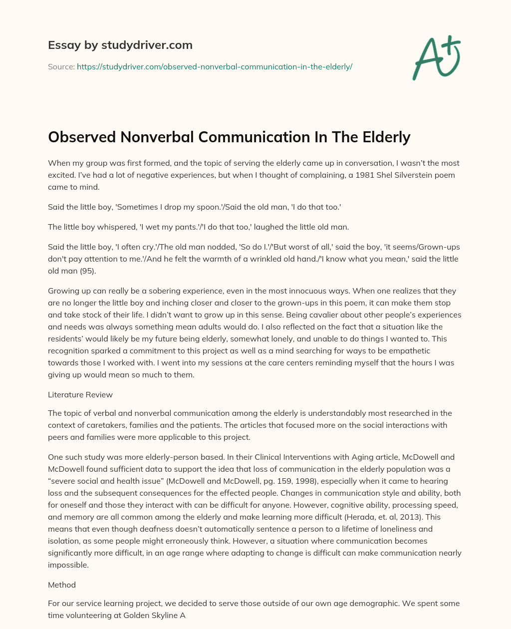 Observed Nonverbal Communication in the Elderly  essay
