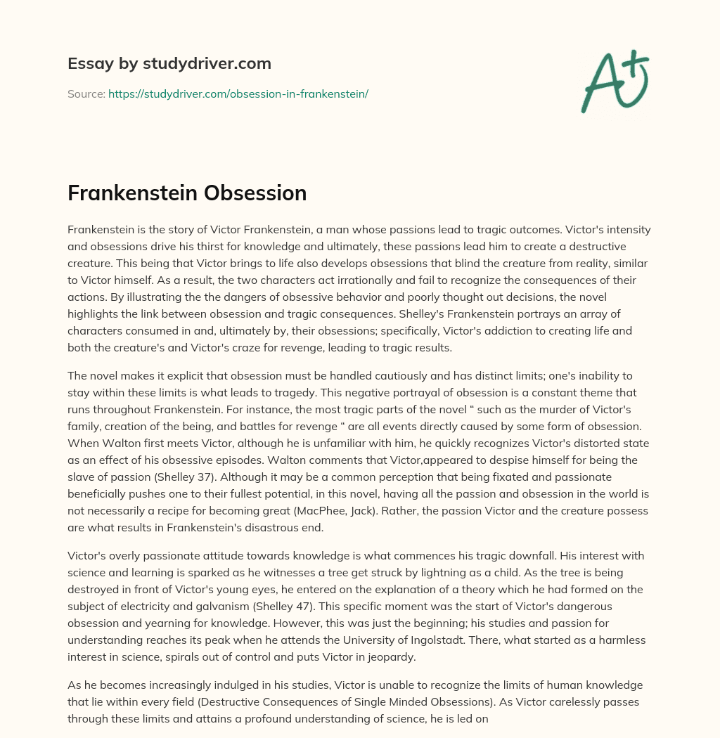 Frankenstein Obsession essay