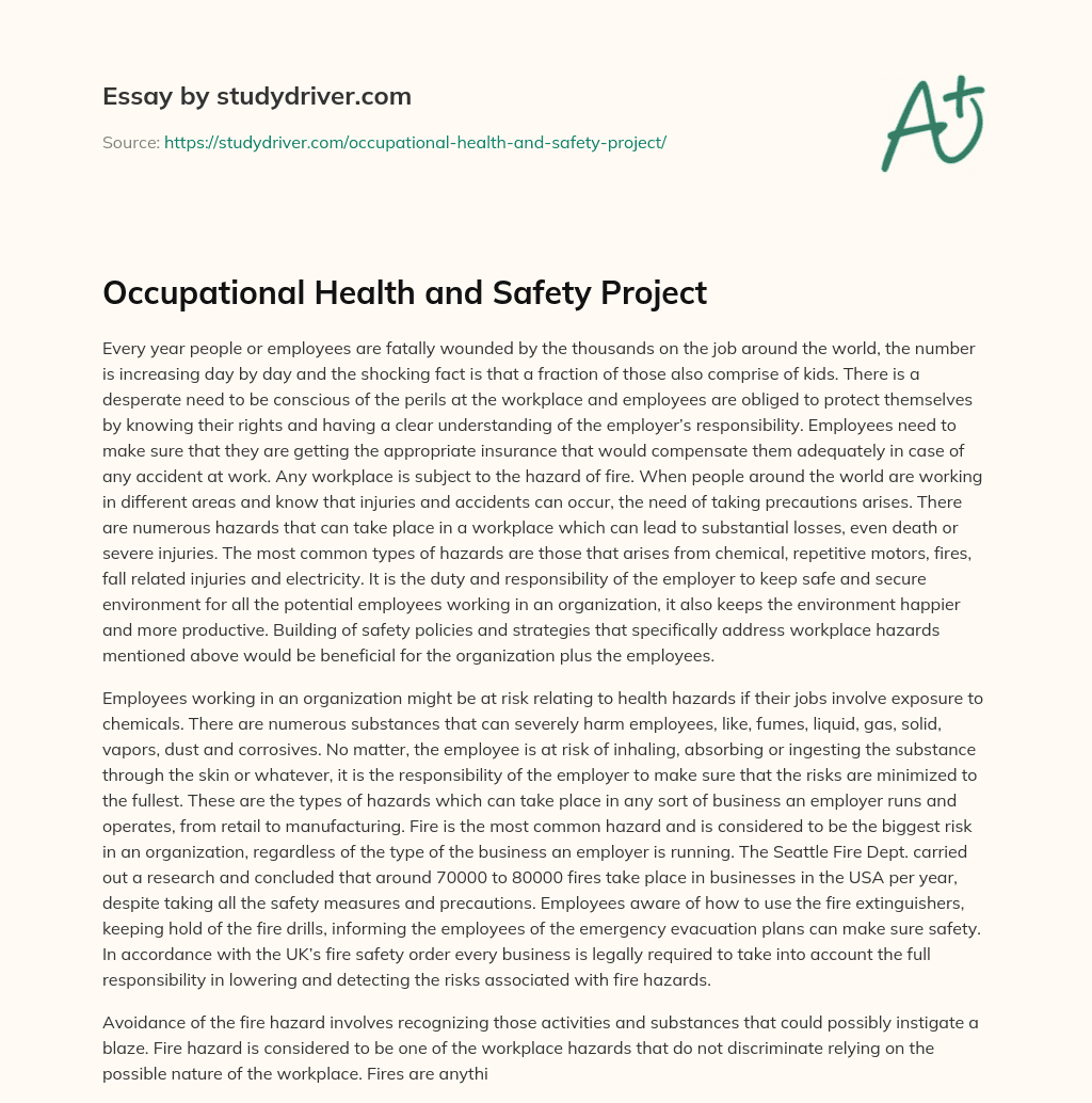 Occupational Health and Safety Project essay