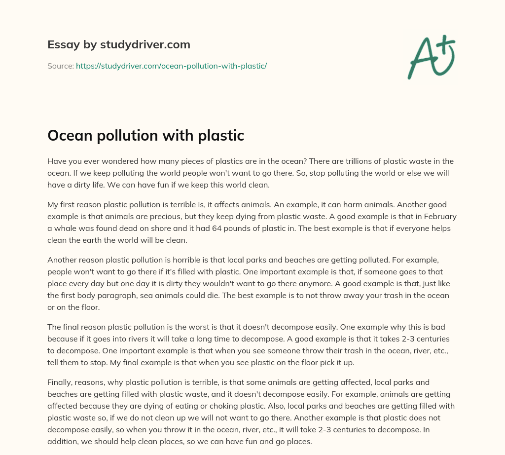 Ocean Pollution with Plastic essay