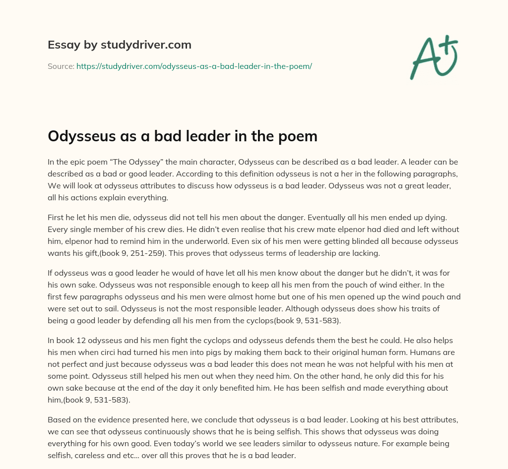 Odysseus as a Bad Leader in the Poem essay