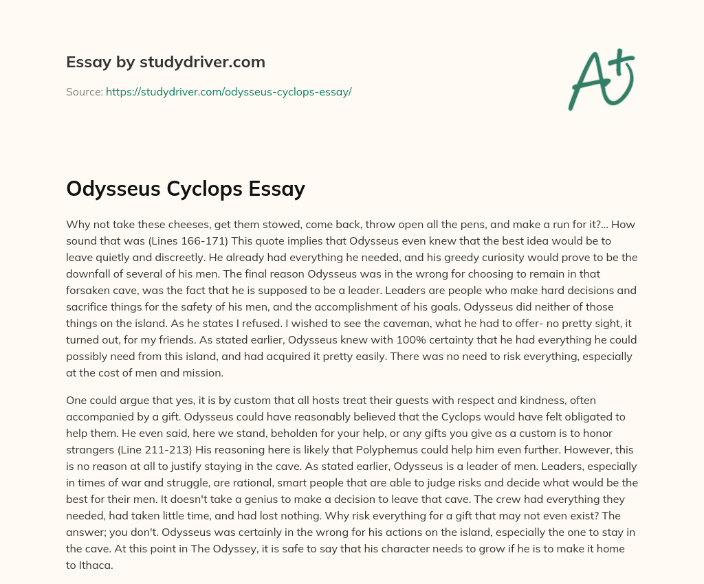 Odysseus Cyclops Essay essay