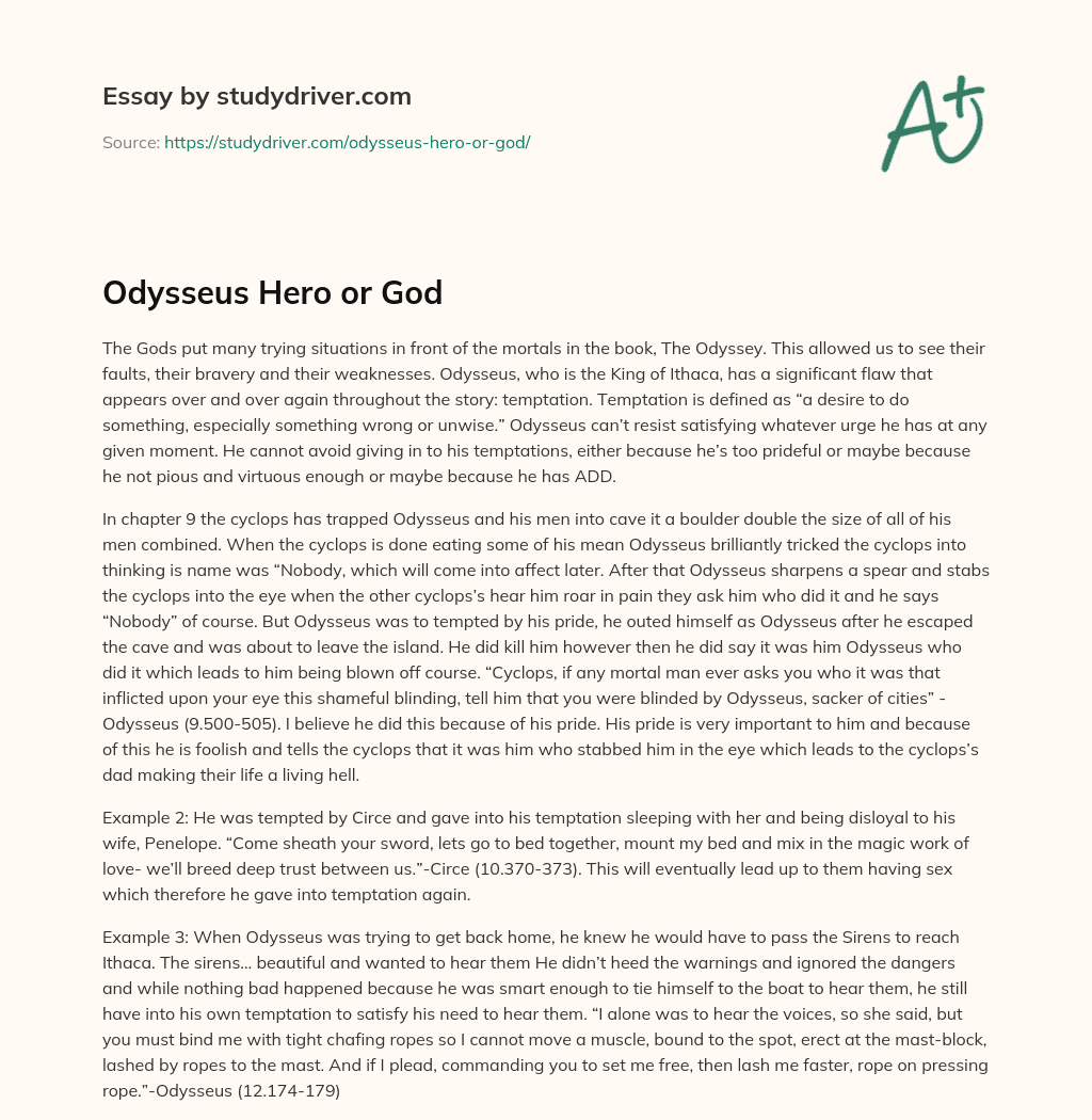 Odysseus Hero or God essay
