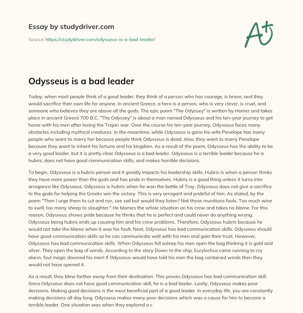 Odysseus is a Bad Leader essay