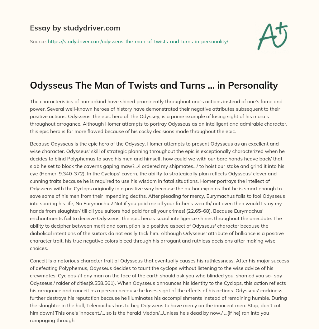 Odysseus the Man of Twists and Turns … in Personality essay